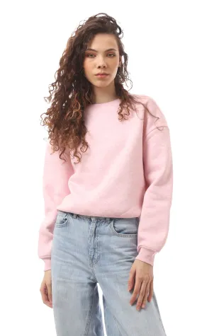 O172713 Heather Light Pink Slip On Round Neck Sweatshirt