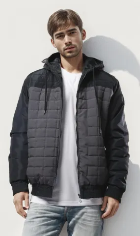 O175348 Bi-Tone Grey & Black Quilted Zipped Jacket