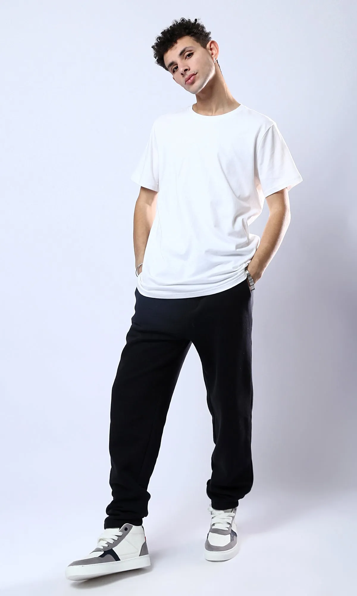 O178899 Solid Slip On Black Jogger With Comfy Hem