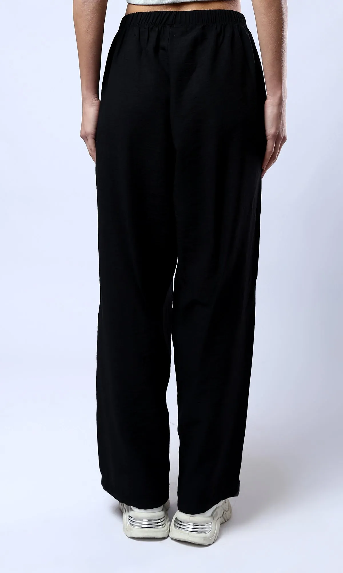 O179837 Wide Leg Black Pants With Elastic Waist