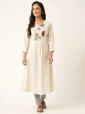 Odette Cream Cotton Printed Stitched Kurta for Women