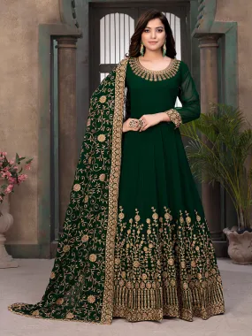 Odette Green Georgette Embroidered Semi stitched Kurta Set with Inner For Women