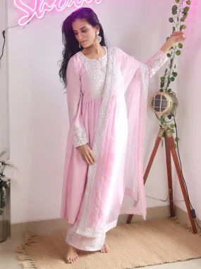 Odette Women Pink Color Georgette Plazzo Semi Stitched Suit