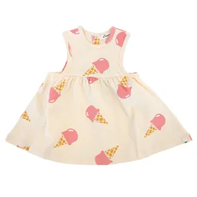 oh baby! Slub Tank Dress - Single Scoop Ice Cream Cone Print - Cashew