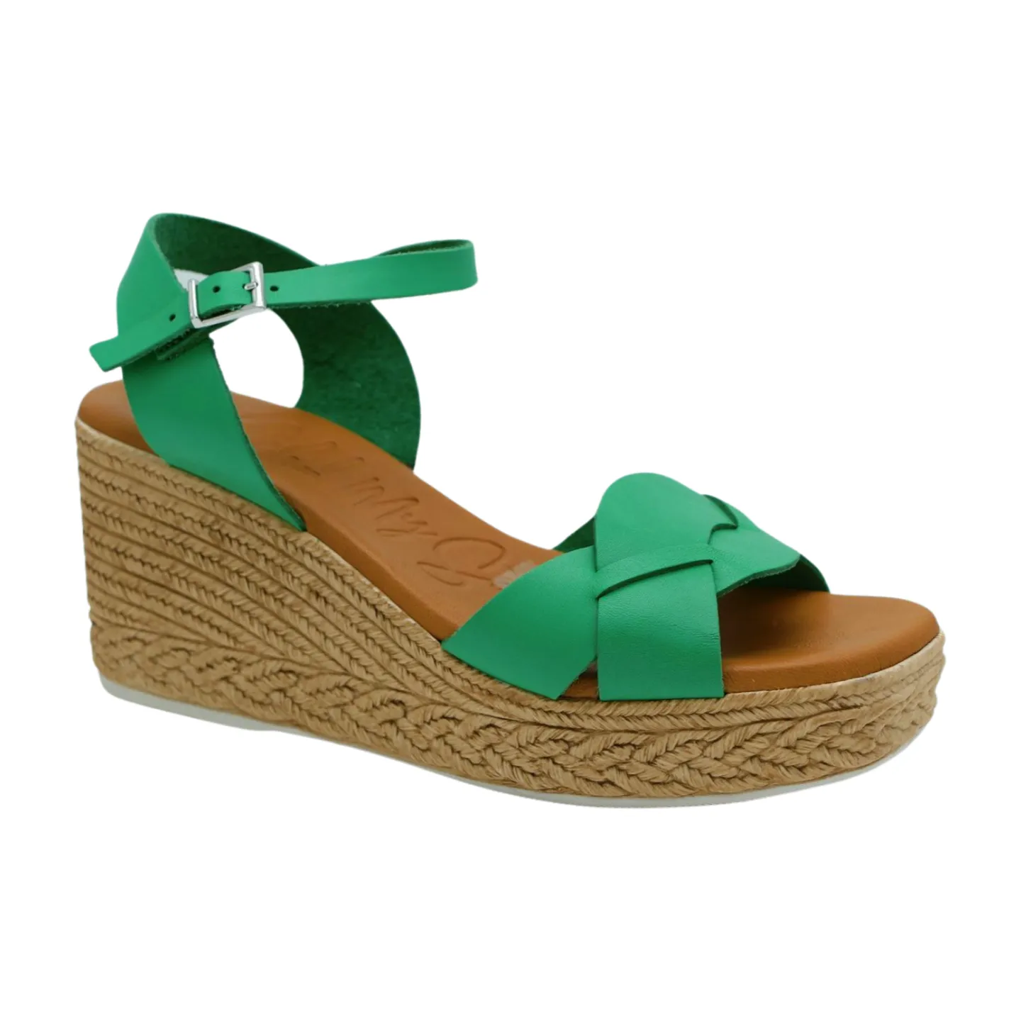 OH MY SANDALS Green Leather High Wedge Sandal