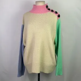 OliviaRubinpink green blue color block/beaded hearts sweater