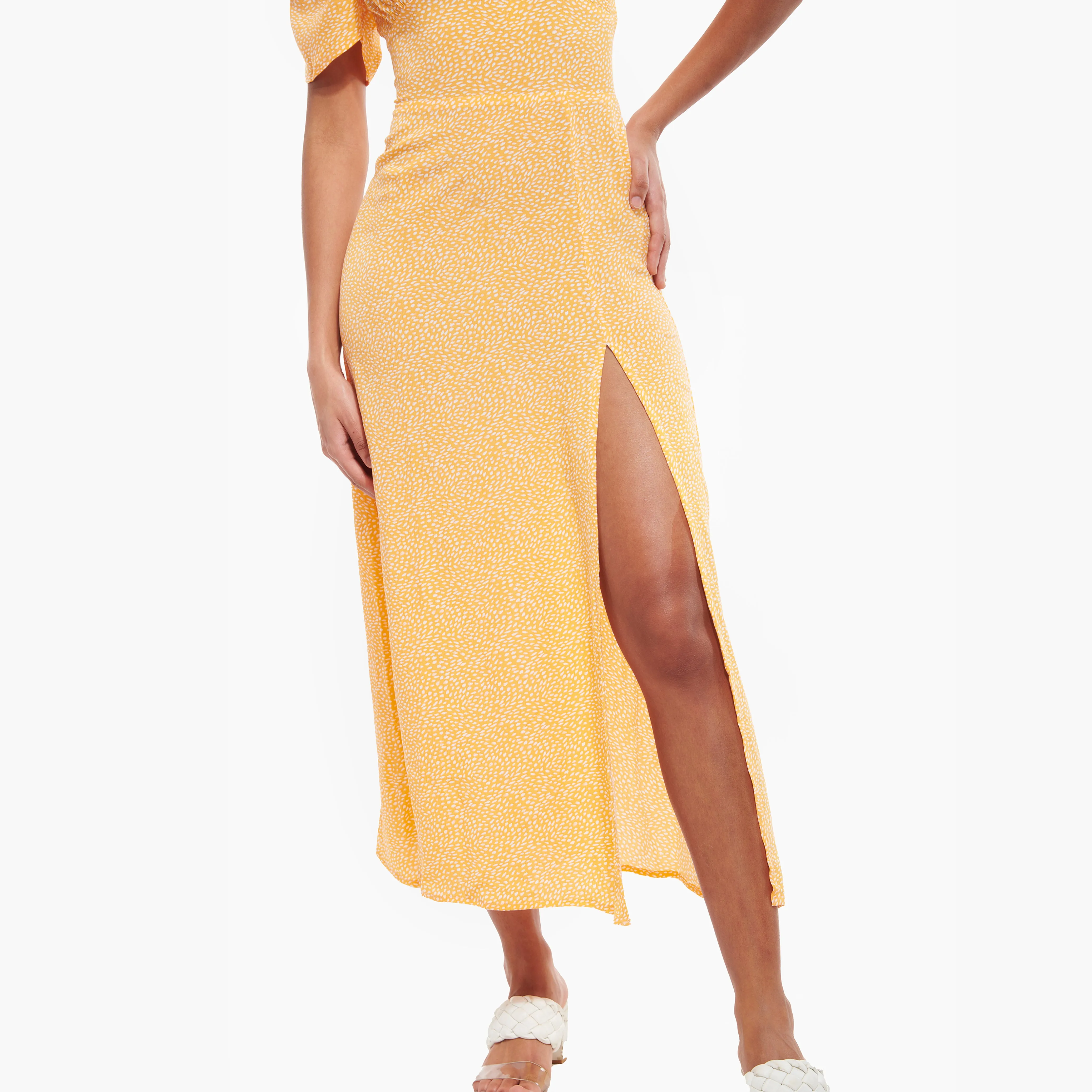 Orange High Side Slit Midi Summer Dress