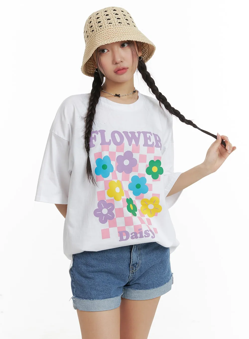 Oversized Flower Graphic T-Shirt OM428