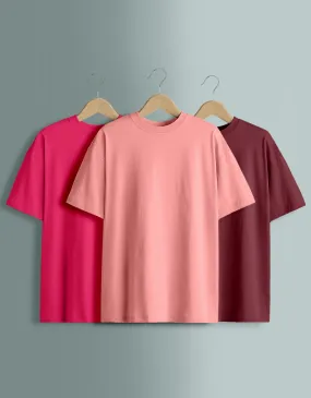 Pack of 3 Oversized Tees: Maroon & Vivamagenta & Soapnut