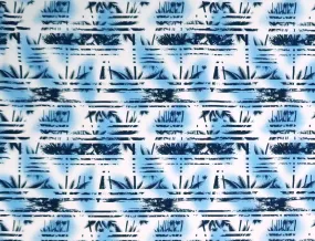 Palm Tree Border Abstract Print 100% Cotton Fabric -White/Blue C149B