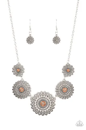 Paparazzi Marigold Meadows - Orange Floral Necklace