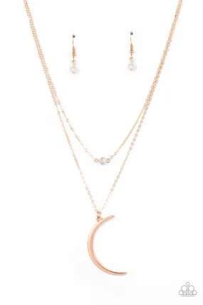 Paparazzi Modern Moonbeam - Rose Gold Crescent Moon Necklace