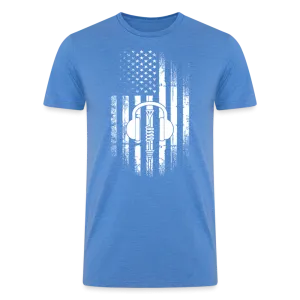 Patriotic Propagation: Distressed Flag and Ham Radio Icon - Men's Eco-Friendly Tri-Blend T-Shirt