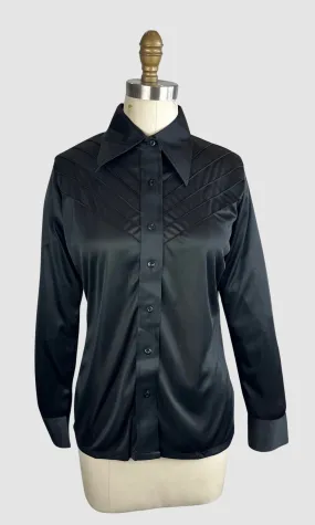 PIERRE FOSHEY 70s Deadstock Black Polyester Disco Shirt  Extra Small