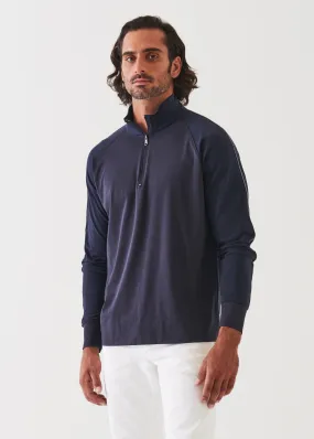 PIMA COTTON STRETCH PIPED ZIP MOCK