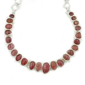 Pink Tourmaline Silver Boho Necklace