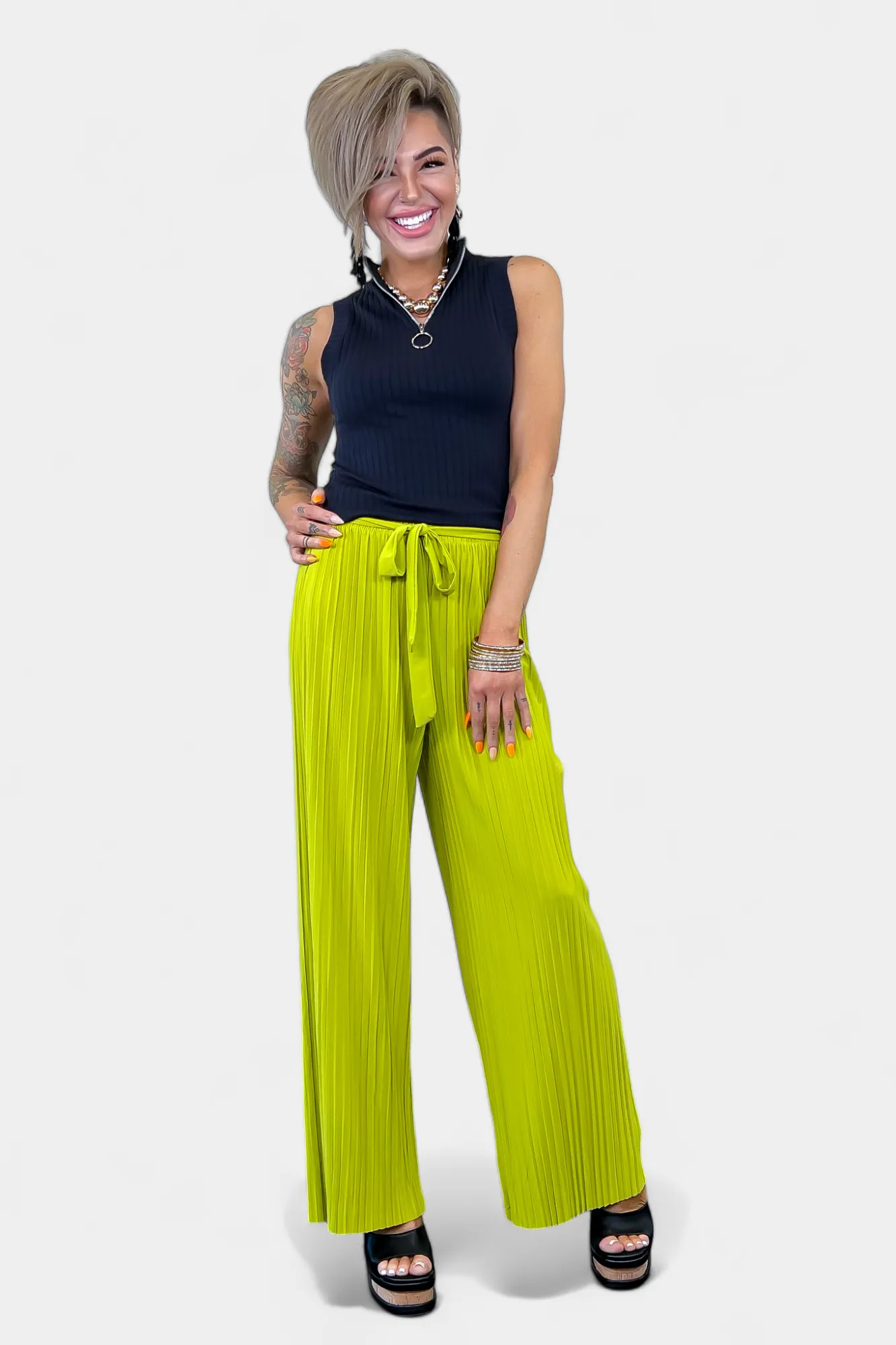 Pleated Wide Leg Pants