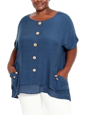 Plus Briana Womens Cap Sleeves Relaxed Blouse