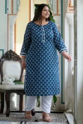 Plus size Blue White Cotton Readymade Kurti