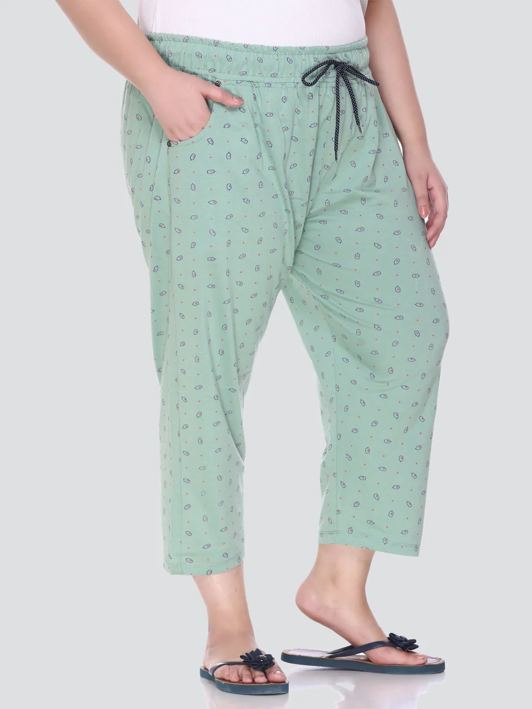 Plus Size Capri For Women - 3/4 Printed Pyjama - Pistachio