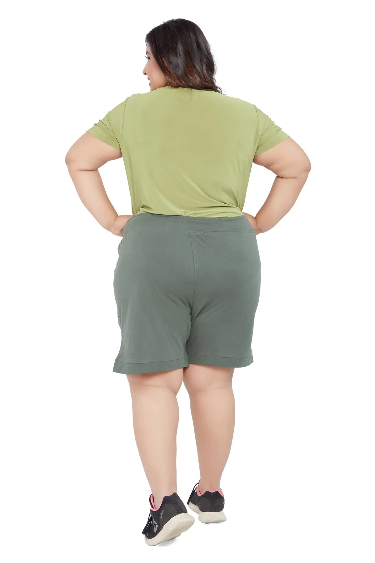 Plus Size Cotton Shorts For Women - Plain Bermuda Combo (Olive Green & Purple)