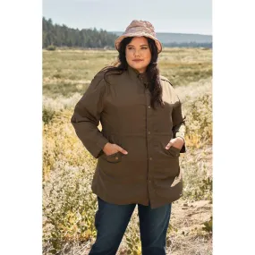 Plus Size Glossy Drawstring Hem Button-down Coach Jacket