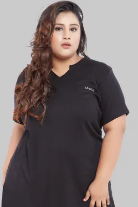 Plus Size Half Sleeves Long Top For Women - Black/Navy Blue/Grey