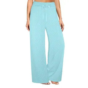 polka dot light blue Women's Wide Leg Lounge Pants