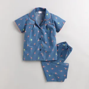 Polka tots Half Sleeve Night Suit Blue (Flamingo)