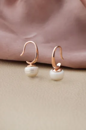 Pretty Pearl Slip On Rose Gold Plated Sterling Silver Drop Earrings