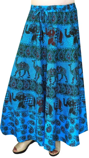 Printed Cotton Womens Long Skirt Indian Clothing (Blue)