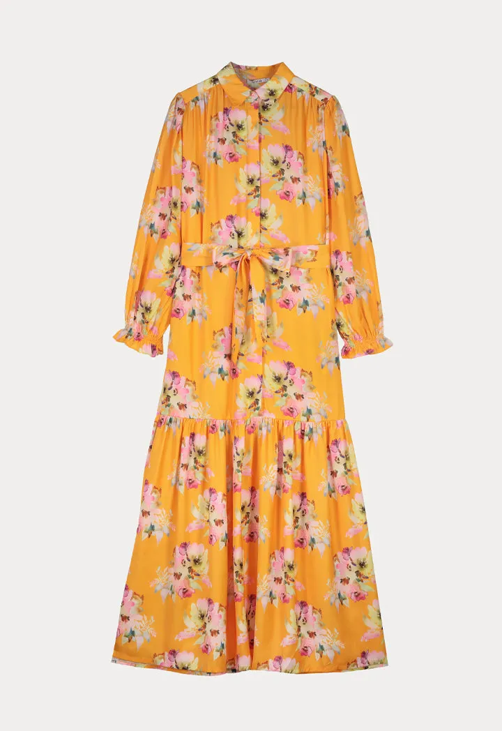 Printed Maxi Dress With Self Fabric Belt