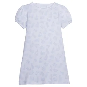 Printed T-Shirt Dress - Blue Tossed Bunnies