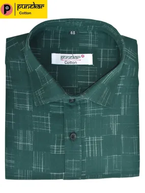 Punekar Cotton Forest Green Color Cotton Handmade Formal Shirt for Men's.