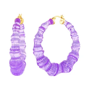 Purple Grape Lucite Bamboo Hoop Earrings