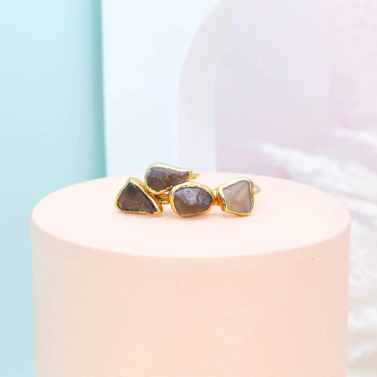 Raw Smoky Quartz Ring in Yellow Gold