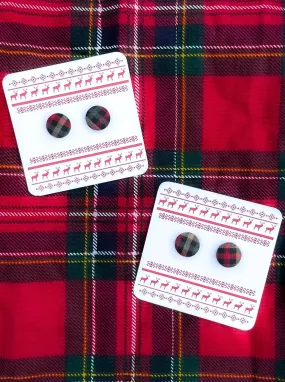 Red Plaid Stud Earrings