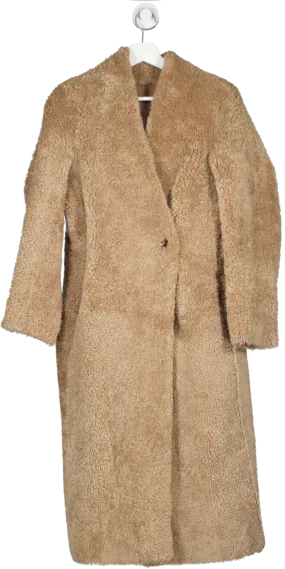 REISS Beige Neave Reversible Long Shearling Coat UK XS