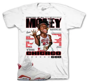 Retro 6 Red Cement Shirt - Money Mike - White