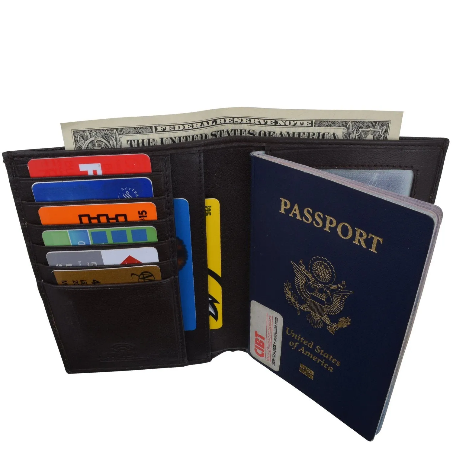 RFID Blocking Leather Bifold Wallet/Passport Holder