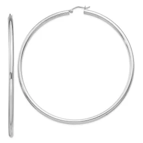 Rhodium-Plated 3mm Round Hoop Earrings in Sterling Silver