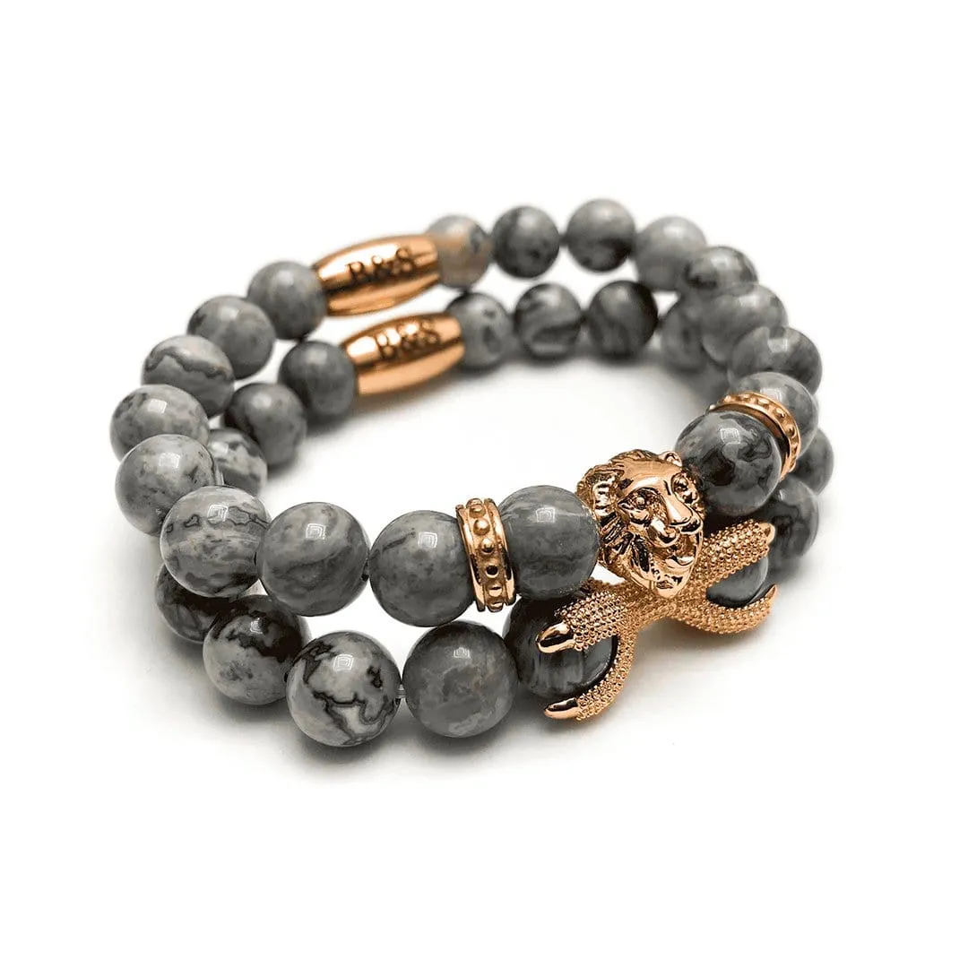 Rose Gold Lion & Grey Stones Set