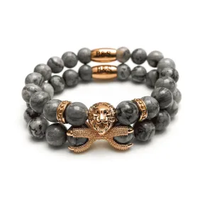 Rose Gold Lion & Grey Stones Set