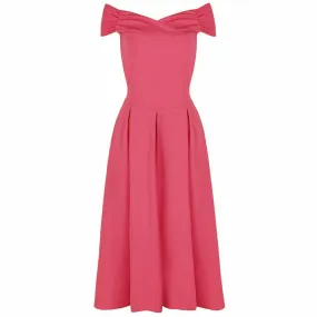 Rose Pink Crossover Vintage Bardot 50s Swing Dress