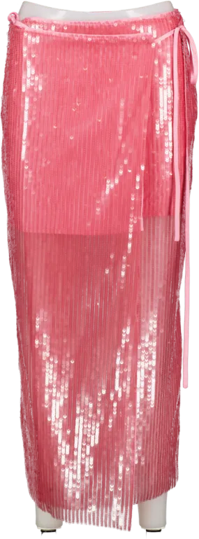 Rotate Birger Christensen Pink 'sequins' Midi Wrap Skirt UK S