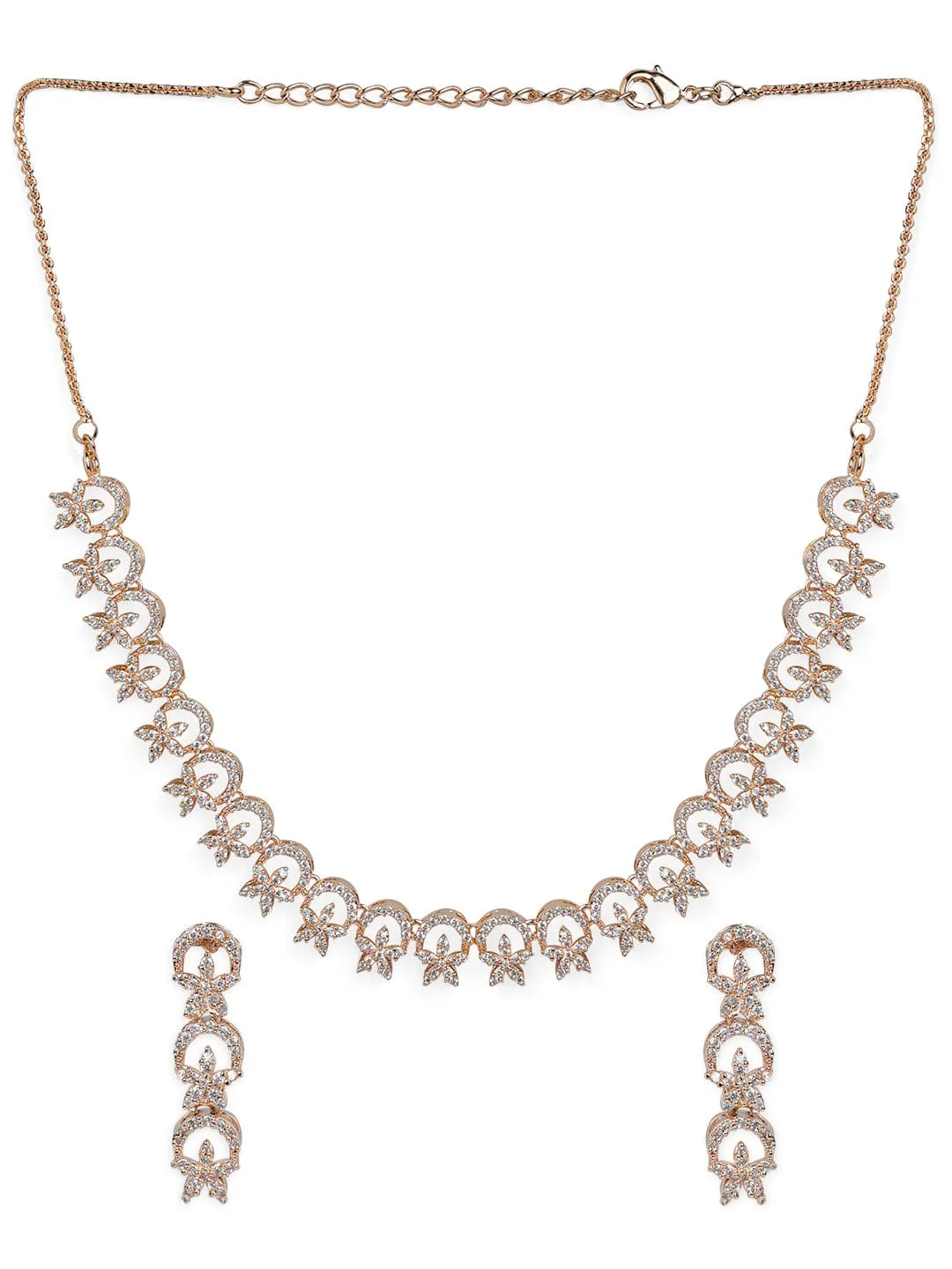 Rubans Contemporary Rose Gold Toned Necklace Set in CZ Stone