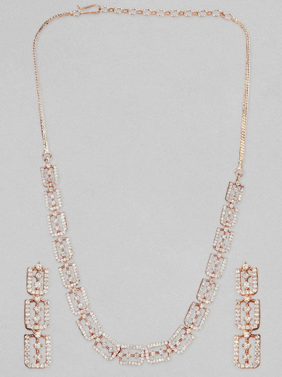 Rubans Rose Gold Plated Necklace Set With Studded American Diamonds