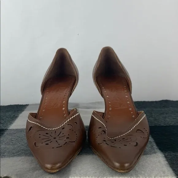 Salvatore Ferragamo Brown Pierced KittenHeelPumps