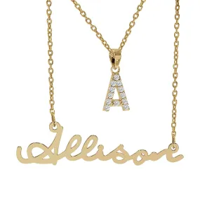 Script Name Necklace With FREE Zirconia Initial Pendant