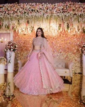 Elegant Pink Lehenga for Reception - Sequence Net Partywear